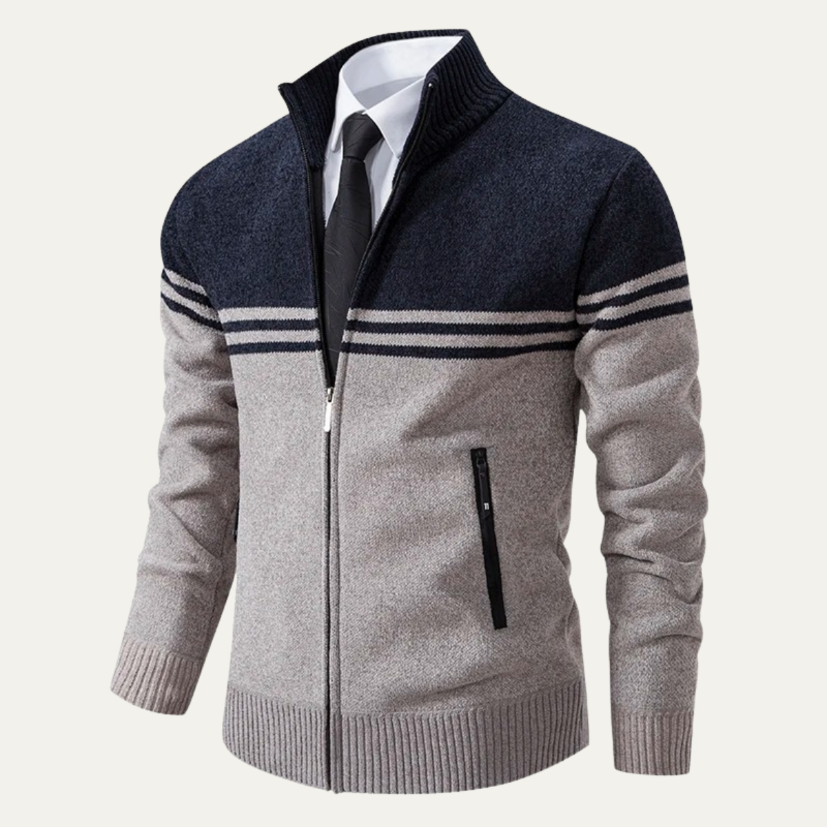 Men's Striped Fleece Lined Knit Sweater Jacket