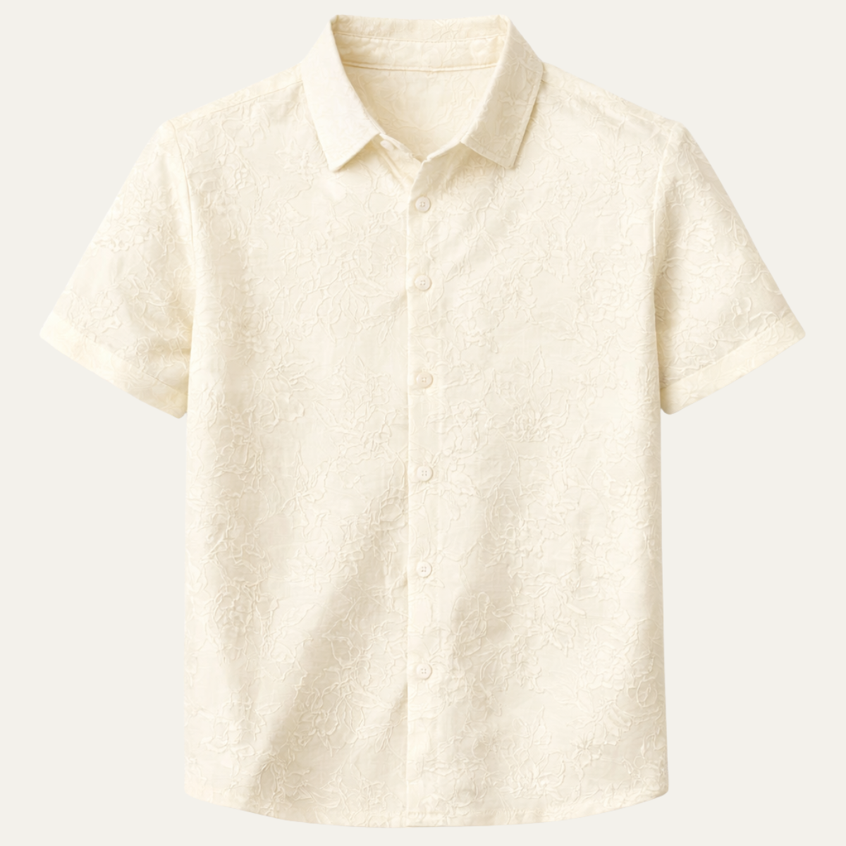Men's Ivory Textured Button Up Shirt - Fashinoza