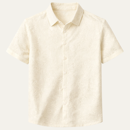 Men's Ivory Textured Button Up Shirt - Fashinoza