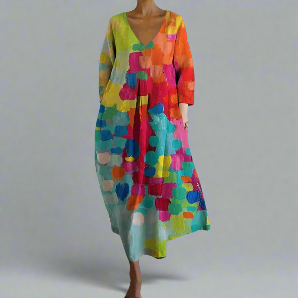 Women's Colorful Dress 3/4 Sleeves - Fashinoza