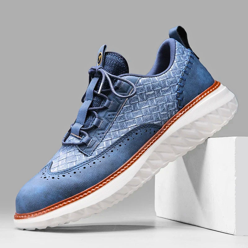 Men's Orthopedic Sneakers Basketweave Lace-Up Brown - 
Fashinoza