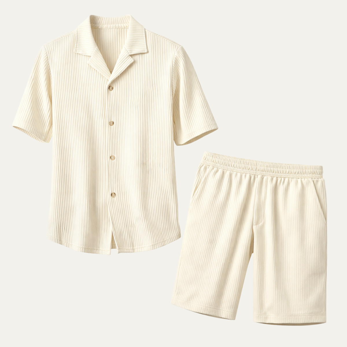 Men's Corduroy Shirt And Shorts Set - Fashinoza