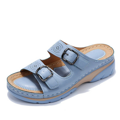 Orthopedic Wedge Sandals Womens Double Buckle Platform Comfort Slide Slippers