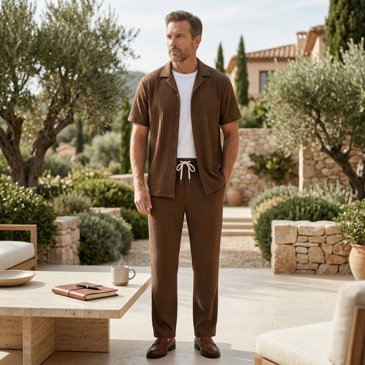Men's Linen Shirt And Pants Set Lightweight