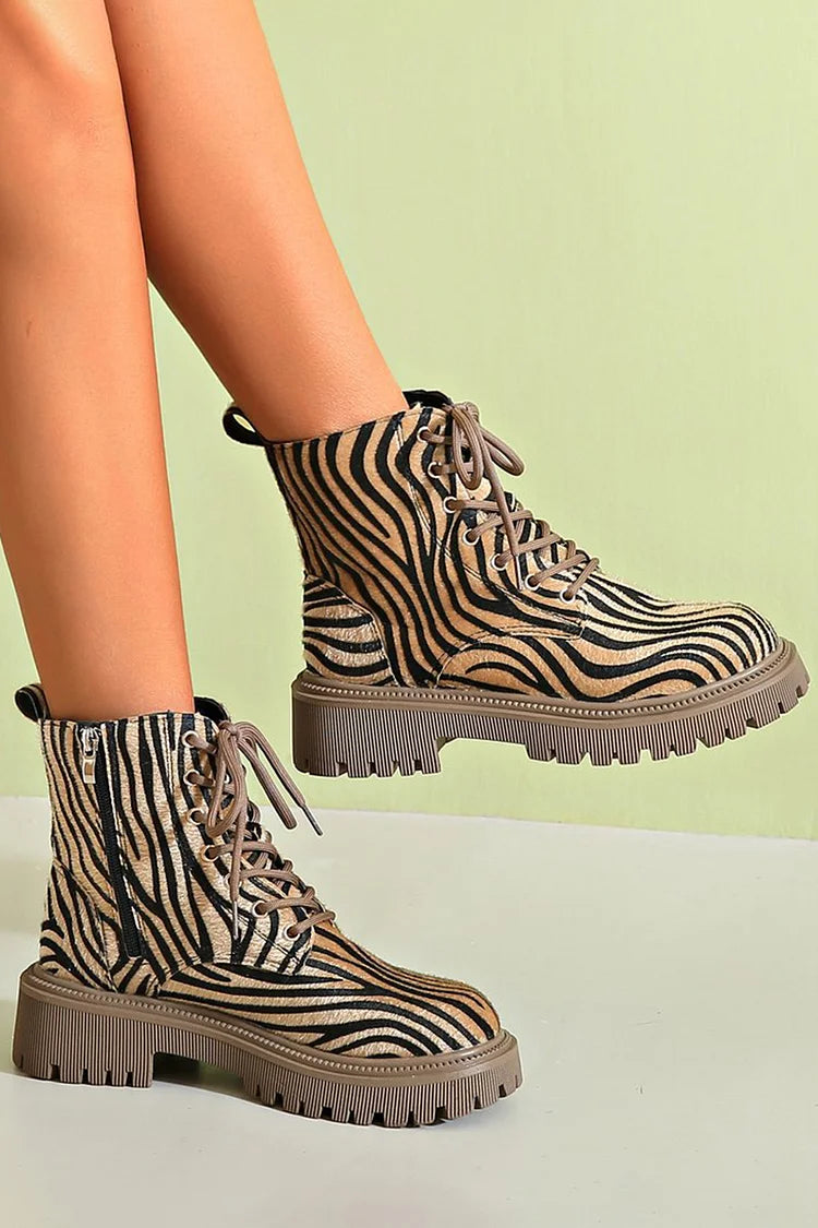 Women's Animal Print Platform Boots Lace Up Style