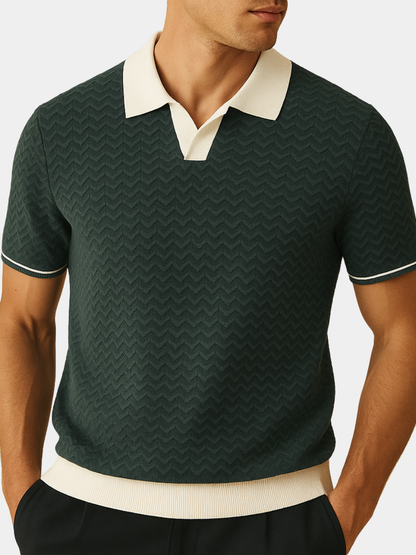 Men's Polo Shirt Short Sleeve Knit Zigzag Pattern - 
Fashinoza