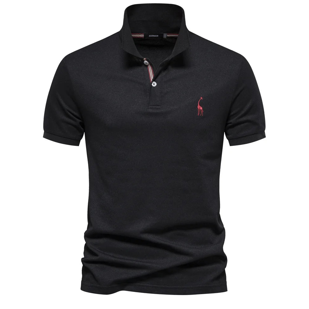 Cotton Polo Shirt Embroidered Deer Design - Fashinoza