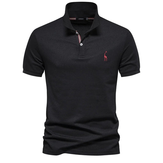 Cotton Polo Shirt Embroidered Deer Design - Fashinoza