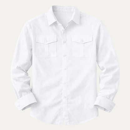 Grosseto Men's Cotton Linen Cargo Shirt Double Pocket - Fashinoza