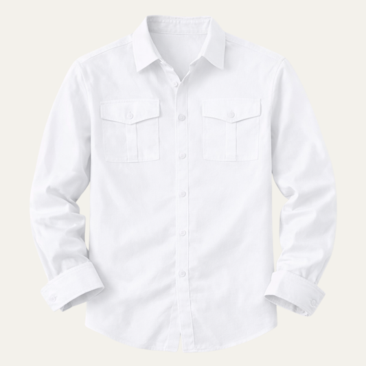 Grosseto Men's Cotton Linen Cargo Shirt Double Pocket - Fashinoza