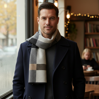 Men's Plaid Scarf Classic Knit Wool Red
