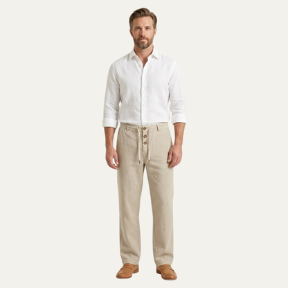 Men's Cotton Linen Straight Leg Pants Breathable Beige