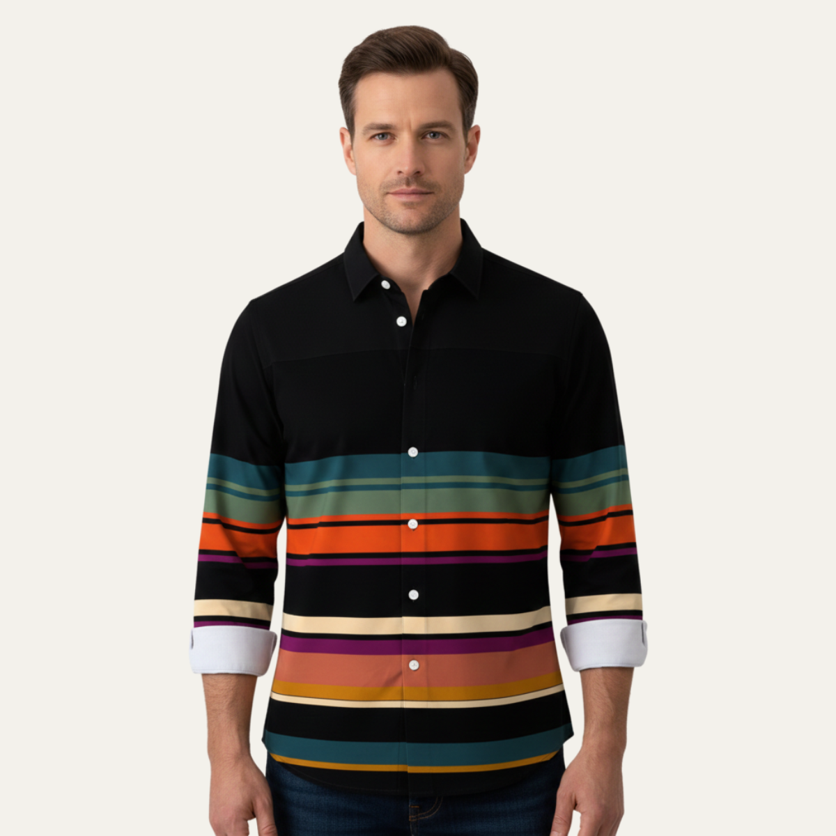 Men's Striped Dress Shirt Color Block Modern Style