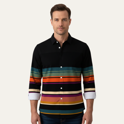 Men's Striped Dress Shirt Color Block Modern Style