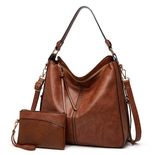 Leather Shoulder Bag Gold Accents - Fashinoza