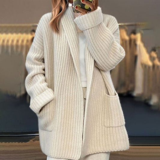 Women's Knit Cardigan Shawl Collar Wide Cuffs - Fashinoza