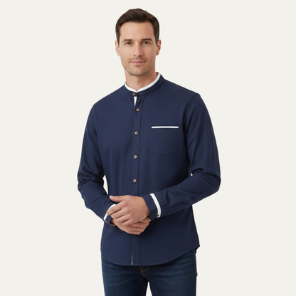 Men's Business Button Up Shirt Standing Collar Cotton White