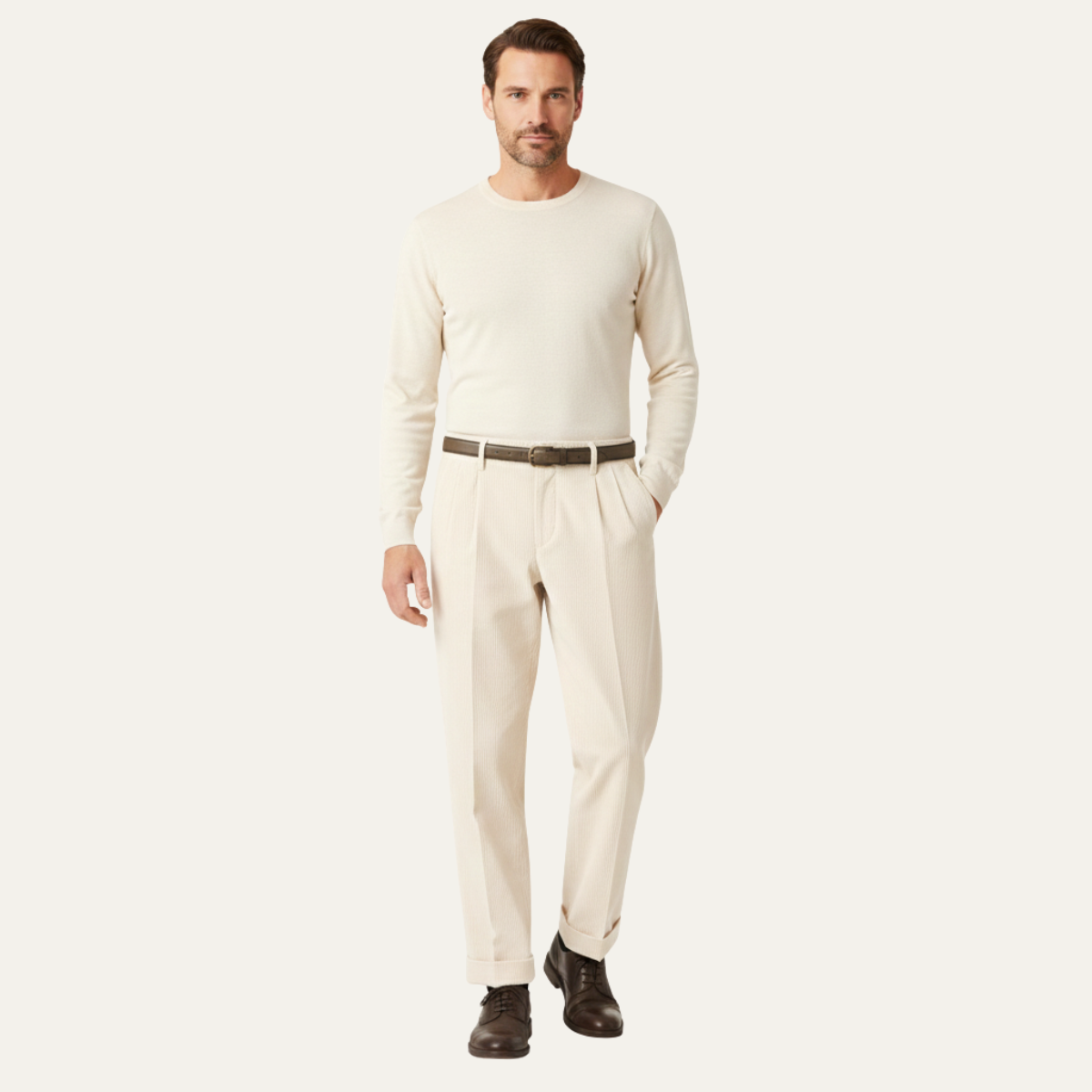Men's Formal Pleated Straight Leg Pants High Waist