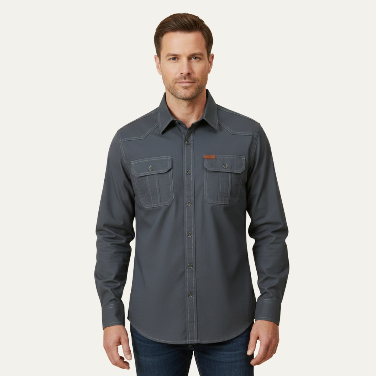 Men's Soft Cargo Shirt Multi Pocket Solid Color Cotton