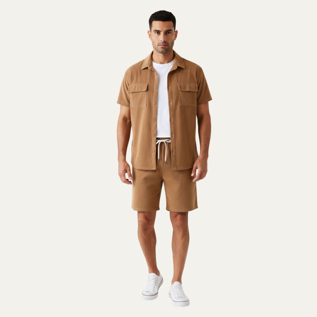 Men's Corduroy Summer Shirt And Shorts Set