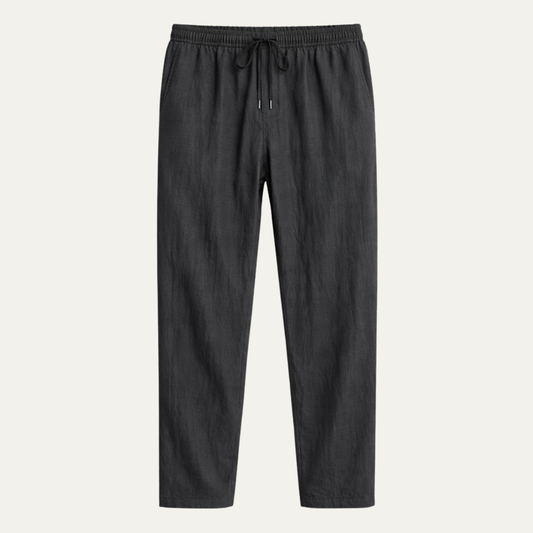 Men's Linen Straight Leg Pants Lightweight Beige - Fashinoza