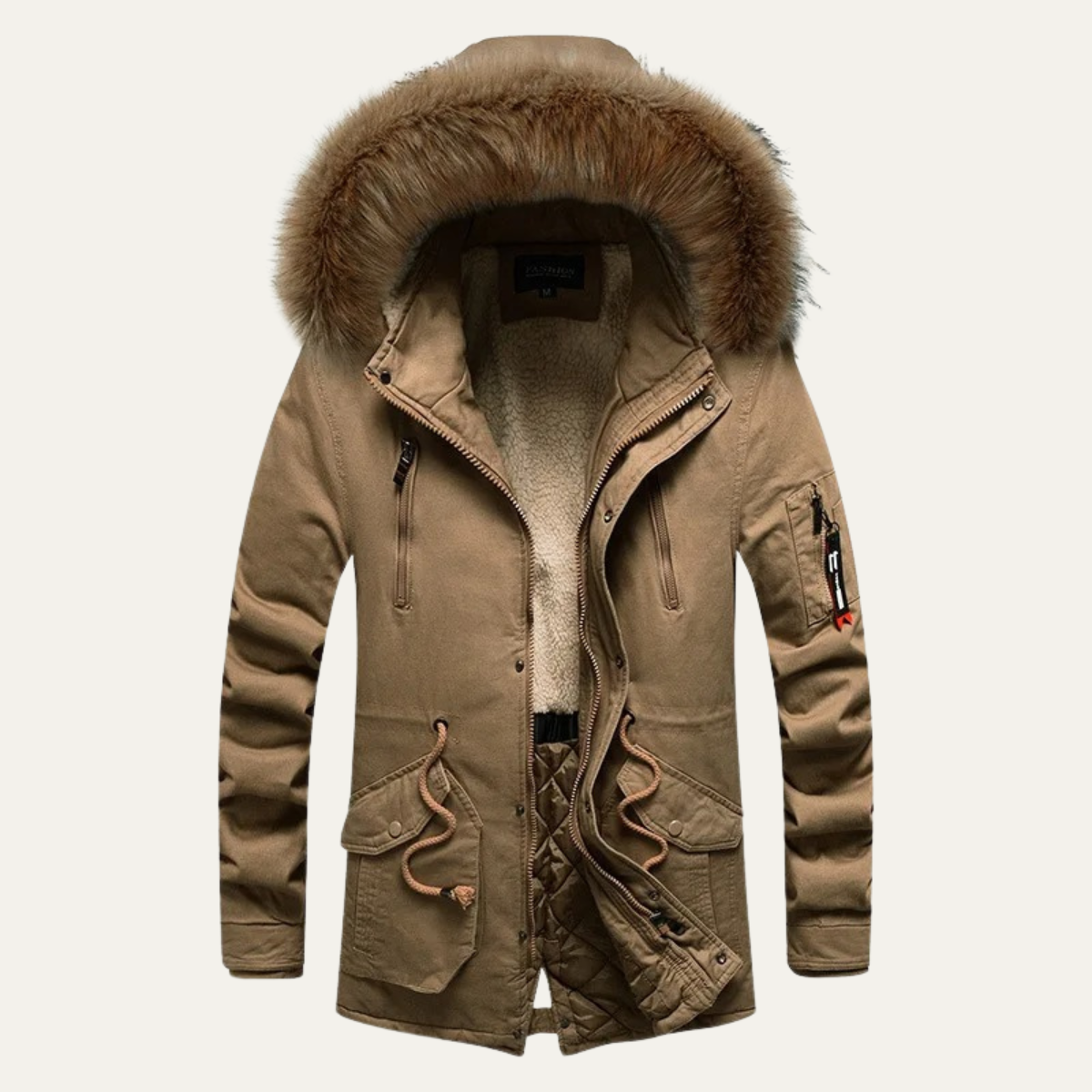 Men's Down Hooded Parka Jacket Fur Trim Black - Fashinoza