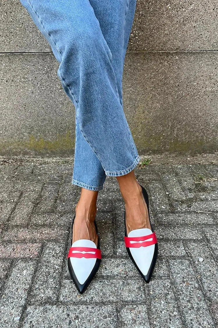 Women's Two-Tone Loafers Leather Strap Detail