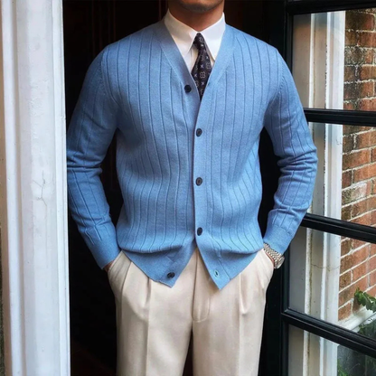 Men's Knit Cardigan Ribbed Button Up Beige
