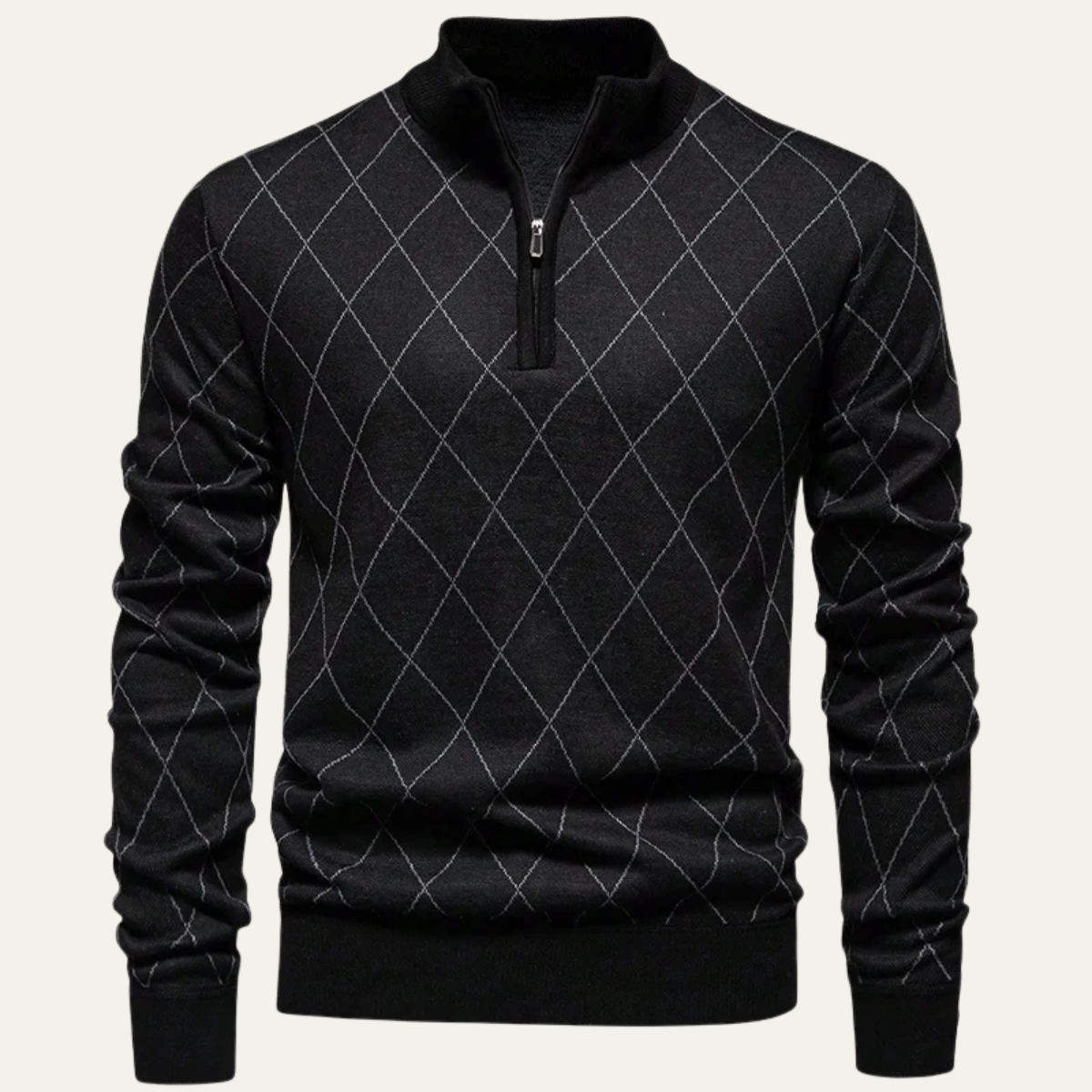 Men's Half Zip Knit Sweater Black - Fashinoza