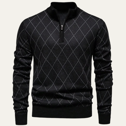 Men's Half Zip Knit Sweater Black - Fashinoza