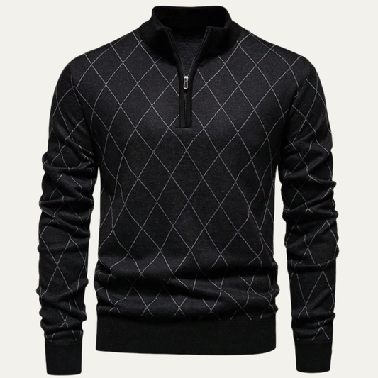 Men's Half Zip Knit Sweater Black - Fashinoza