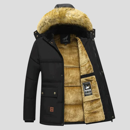 Men's Winter Parka Removable Hood Waterproof Black - Fashinoza