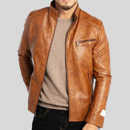 Men's Leather Windbreaker Jacket - Fashinoza