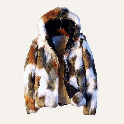 Men's Fur Hooded Winter Jacket Soft Elegant Black - Fashinoza