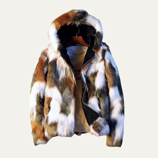 Men's Fur Hooded Winter Jacket Soft Elegant Black - Fashinoza