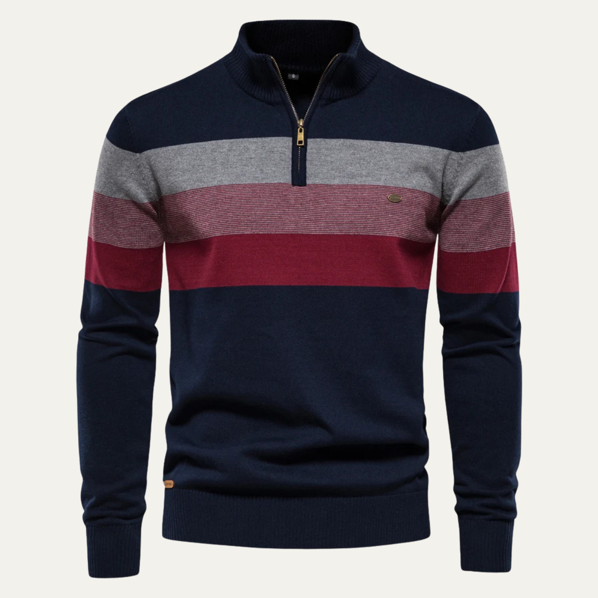 Men's Patchwork Zip Mock Neck Sweater - Fashinoza