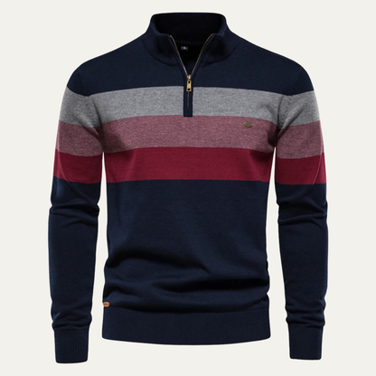 Men's Patchwork Zip Mock Neck Sweater - Fashinoza