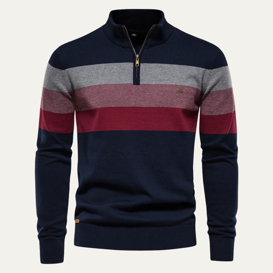 Men's Patchwork Zip Mock Neck Sweater - Fashinoza