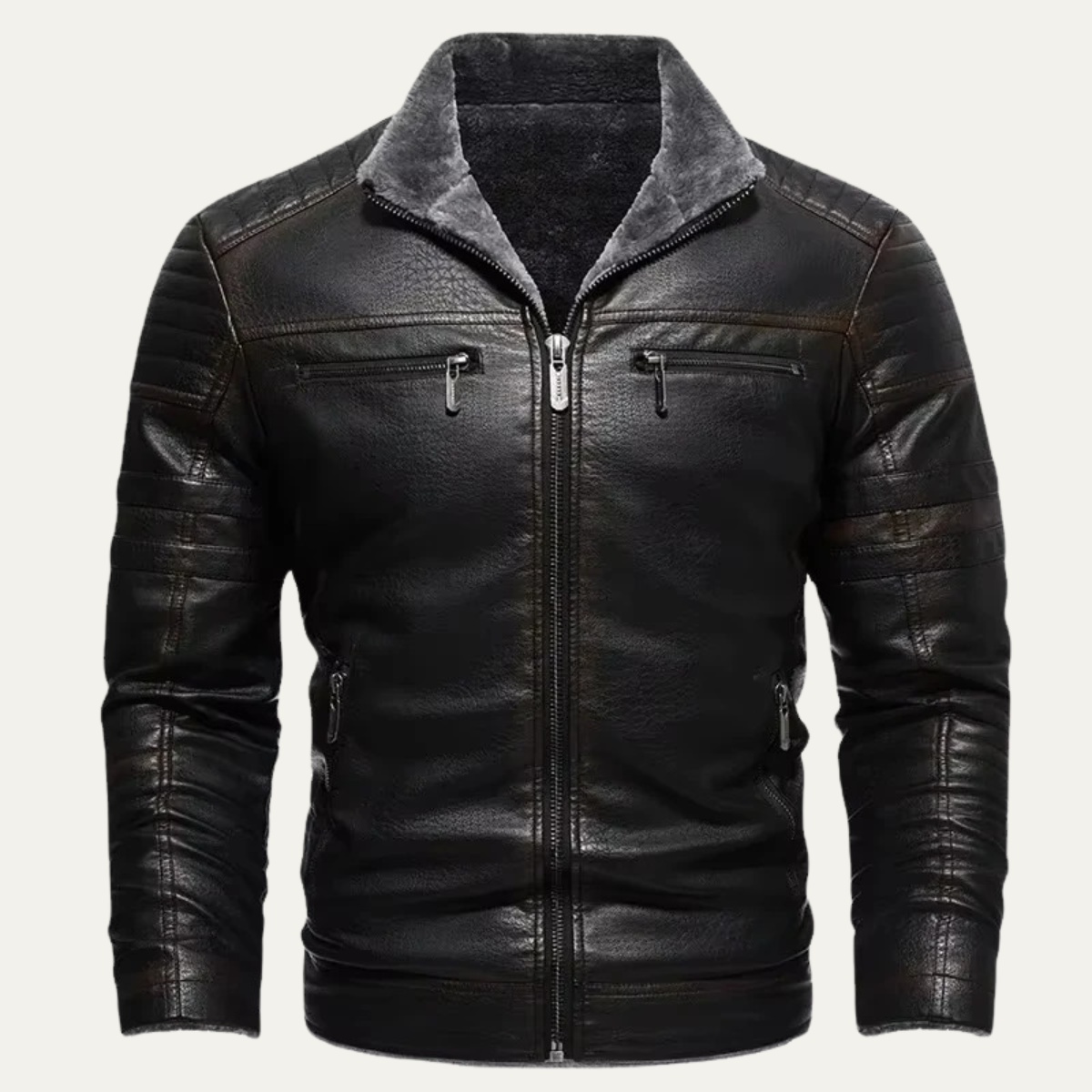 Men's Leather Jacket Shearling Lined Gray