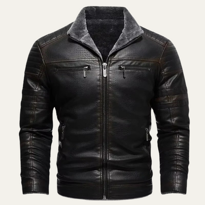 Men's Leather Jacket Shearling Lined Gray