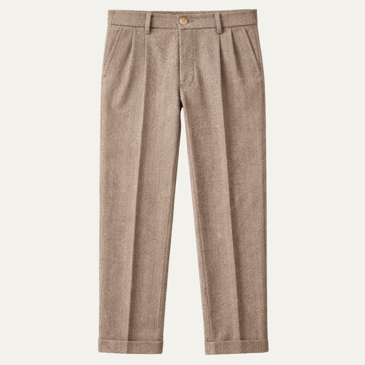 Men's Wool Herringbone Straight Leg Pants - Fashinoza