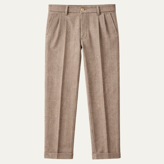 Men's Wool Herringbone Straight Leg Pants - Fashinoza