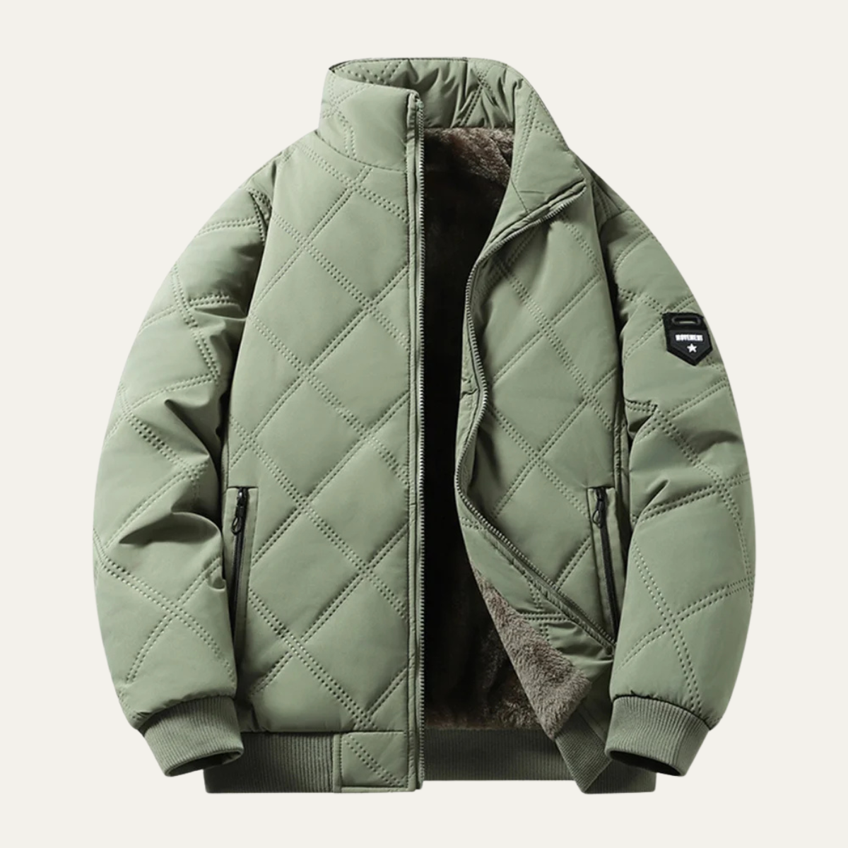 Men's Quilted Jacket Windproof Thermal Padded Fleece Lining