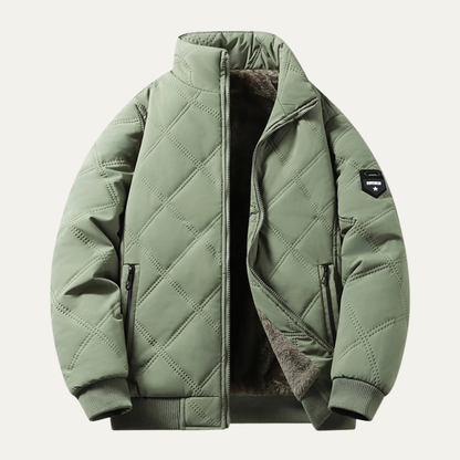 Men's Quilted Jacket Windproof Thermal Padded Fleece Lining
