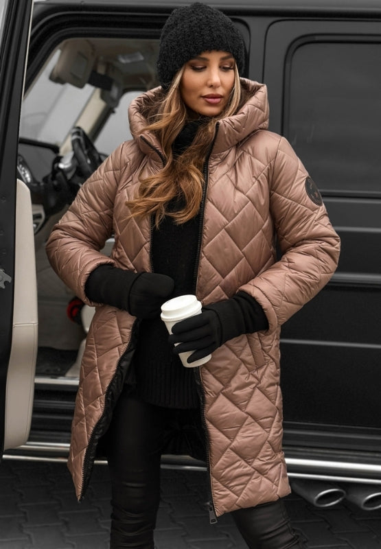 Women's Quilted Long Winter Coat With Hood - Fashinoza