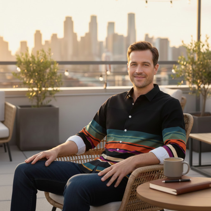 Men's Striped Dress Shirt Color Block Modern Style