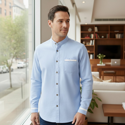 Men's Business Button Up Shirt Standing Collar Cotton White
