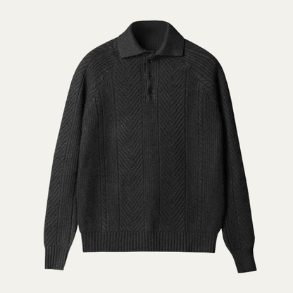 Men's Textured Knit Sweater Turn Down Collar - Fashinoza