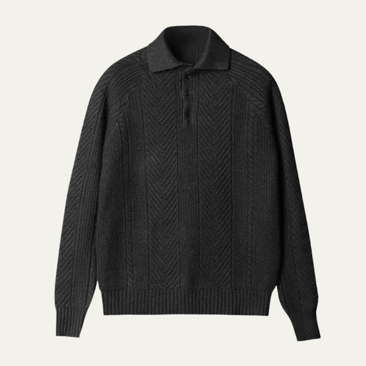 Men's Textured Knit Sweater Turn Down Collar - Fashinoza