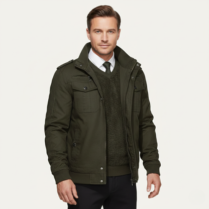 Mens Thermal Military Jacket Fleece Lined Zip Up